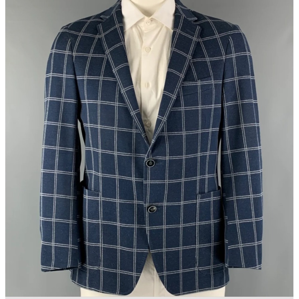 Wingtip Mens 46R Navy Windowpane Cotton Sport Coat Blazer Canada Unstructured